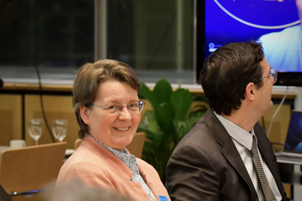 Europlanet President-Elect, Ann Carine Vandaele, participating in the discussion at the Dinner Debate 'Promoting the importance of space policies and a European Space Strategy'. 